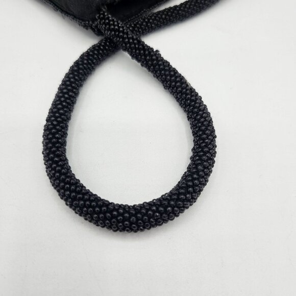 Handmade Black Beaded Embroidered Evening Bag With Snap Closure & Braided Strap - Picture 3 of 10